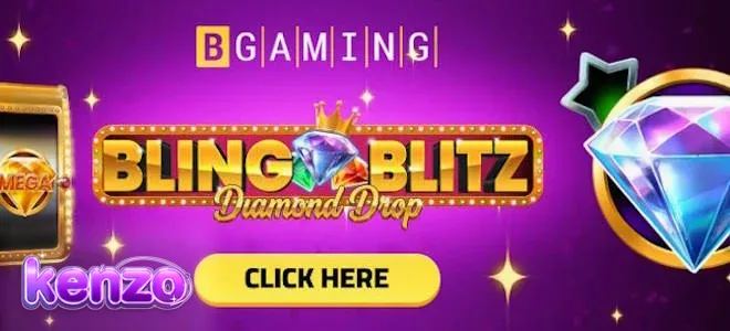 Tampilan visual slot Bling Blitz Diamond Drop dengan latar belakang gelap dan simbol berlian.